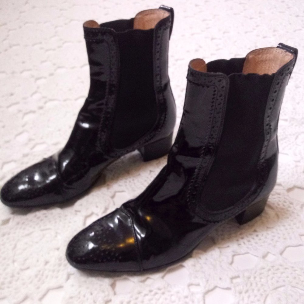 Tods 36 Black Patent Leather Chelsea Ankle Boots 6